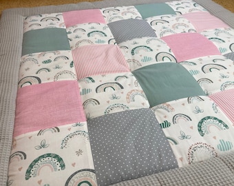 Krabbeldecke Babydecke  Patchworkdecke 110x110 Blumen Rosa