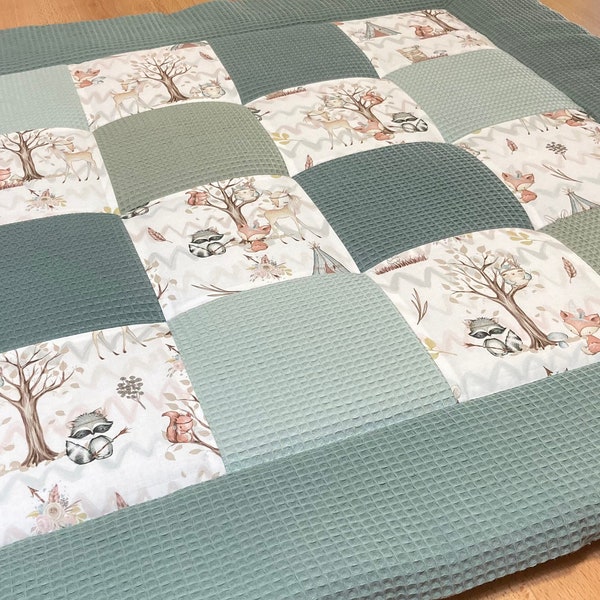 Crawling blanket baby blanket patchwork blanket forest friends 3 sizes