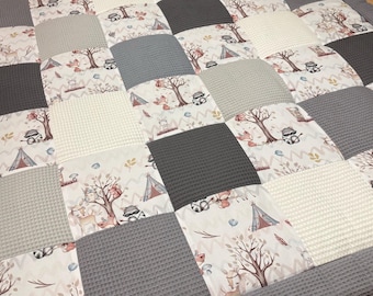 Crawling blanket baby blanket forest friends 110x110 grey