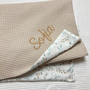 Baby blanket with name waffle pique cotton willow branches