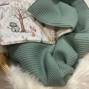Baby blanket with name / waffle pique/ cotton / forest friends / 80x70 / 2-ply