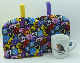 Tassencosy Stiefmütterchen, Tea cosy, Kaffeetassen-Wärmer, Teetassen-Wärmer Geschenk Muttertag