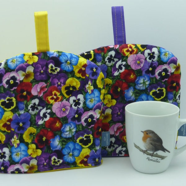 Tassencosy Stiefmütterchen, Tea cosy, Kaffeetassen-Wärmer, Teetassen-Wärmer Geschenk Muttertag