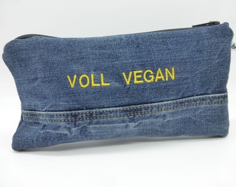 Mäppchen VOLL VEGAN, Jeans-Upcycling, Jeansmäppchen, Geschenk Veganer, Unikat