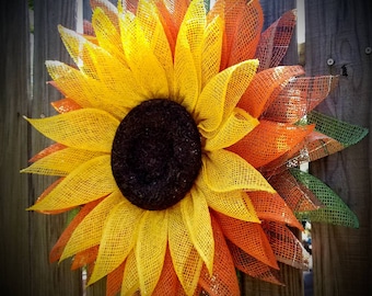 Sunflower Wreath: Orange & Yellow Burlap Door Hanger