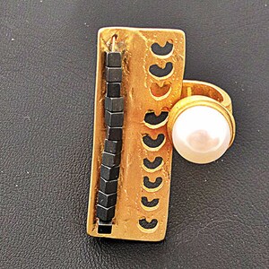 Pearl ring, wedding ring, gold pearl ring, Greek jewelry, adjustable ring, open gold ring, anniversary ring, heart ring, geometric ring