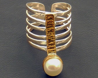 Bague argent et Gold Pearl