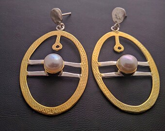 Wedding pearl earrings, bride earrings, romantic earrings, Greek jewelry, dangle pearl silver earrings, gift for her