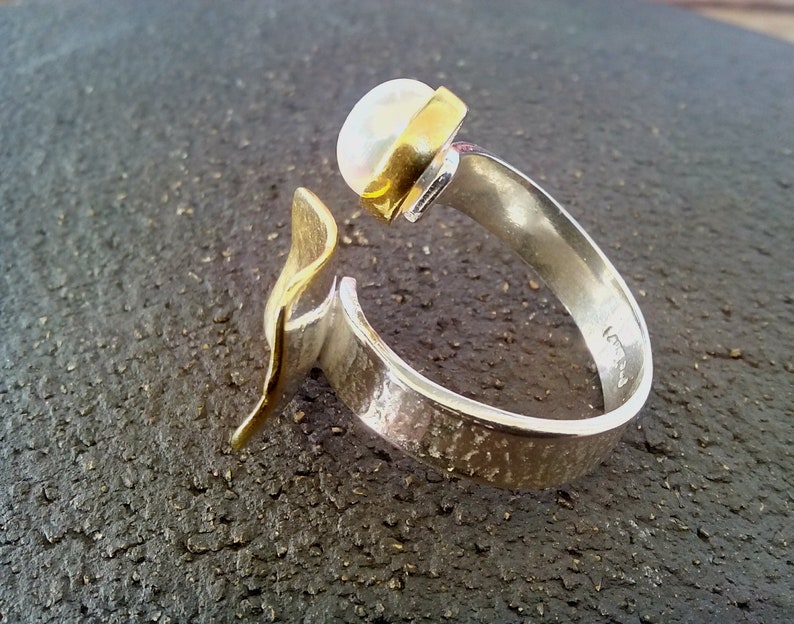 adjustable ring Wedding pearl ring gift for her Greek jewelry silver and gold ring anniversary ring gift for wife romantic ring
