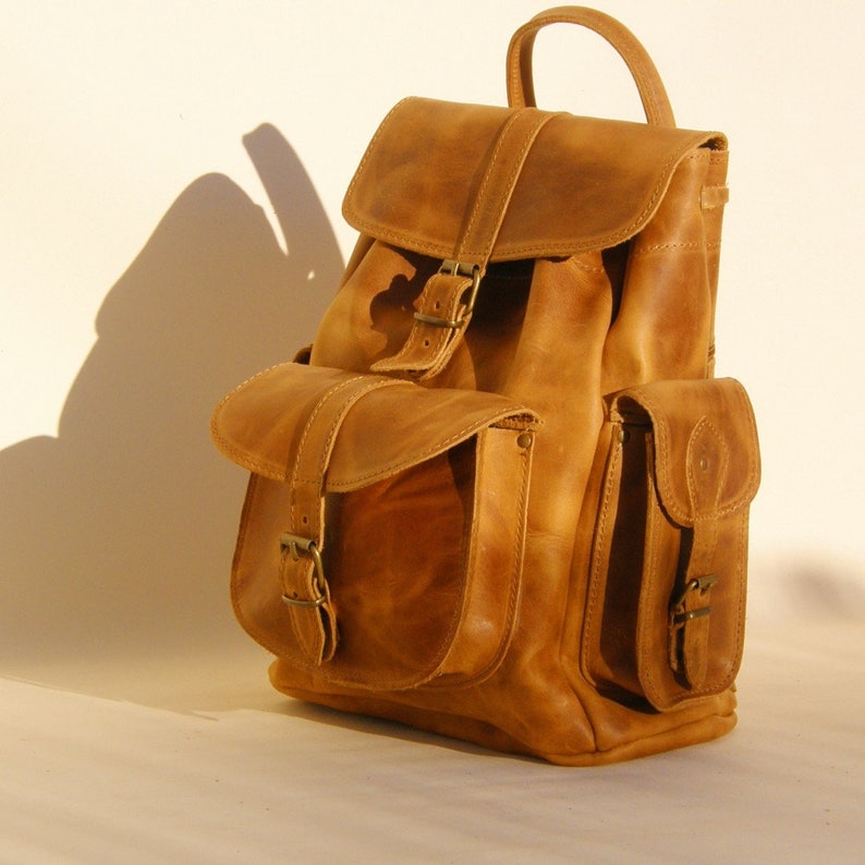 soft leather bag Wax yellow leather backpack bag unisex backpack bag medium leather backpack bag Greek leather bag Laptop Backpack