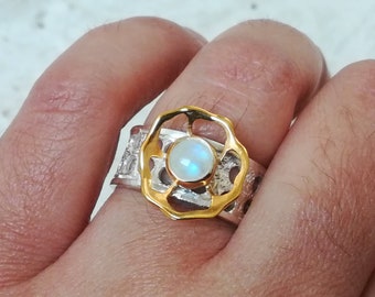 Silver ring with Moonstone, gemstone ring, Greek jewelry, wide silver ring, adjustable ring, gold plated ring, bohemian ring, gift for her