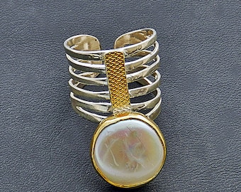 Bague argent et Gold Pearl