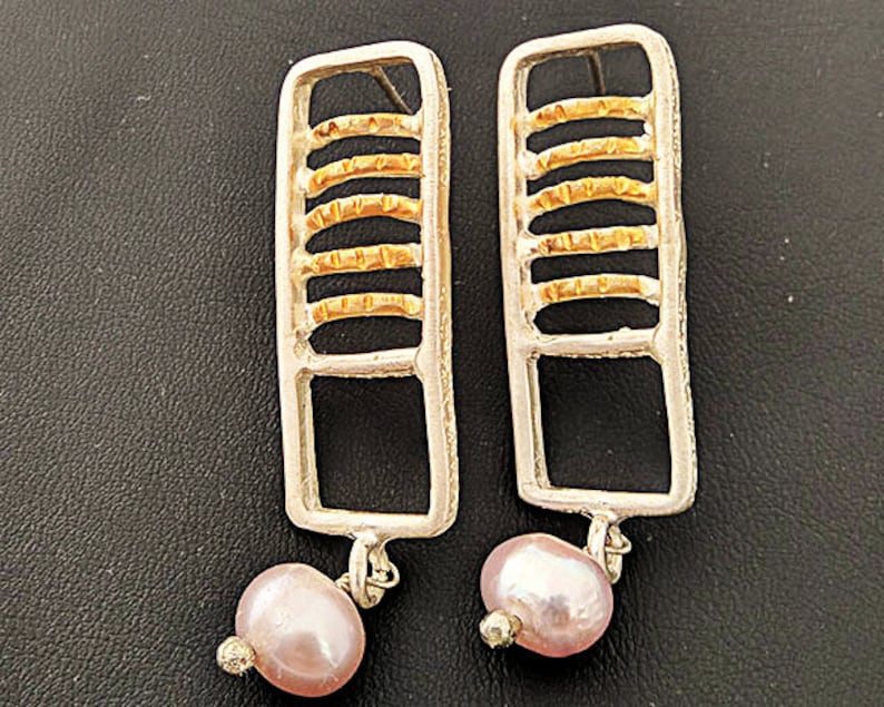 stud gold pearl earrings geometric earrings dangle pearl earrings gift for her Greek jewelry gift for wife Wedding pearl earrings