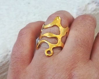 Breite gold Ring, Band gold Ring, offenen Ring, verstellbaren Ring, moderne gold Ring, Geschenk für sie, griechischen Schmuck, Geschenk für Frau, Geschenk für Sie