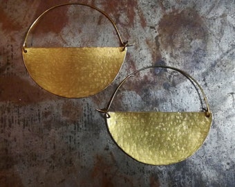 Brass hoop earrings, Greek jewelry, half moon earrings, hammered brass hoops, half circle earrings, bohemian earrings, gift for her