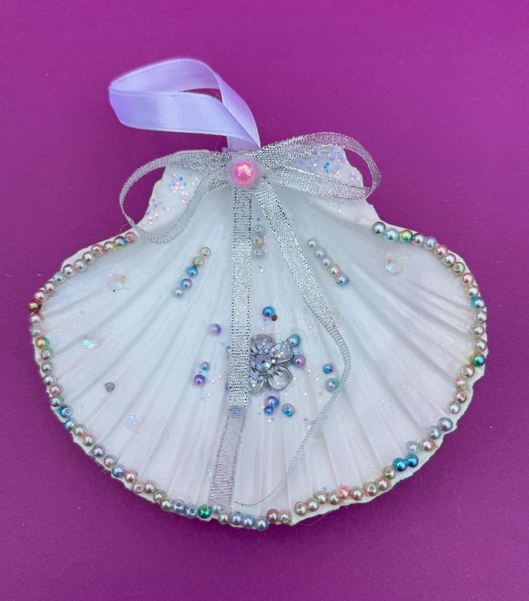 Shell With Ribbon Large, Hand Decorated Scallop Shell Ring Bearer/trinket Dish, Ornament ...