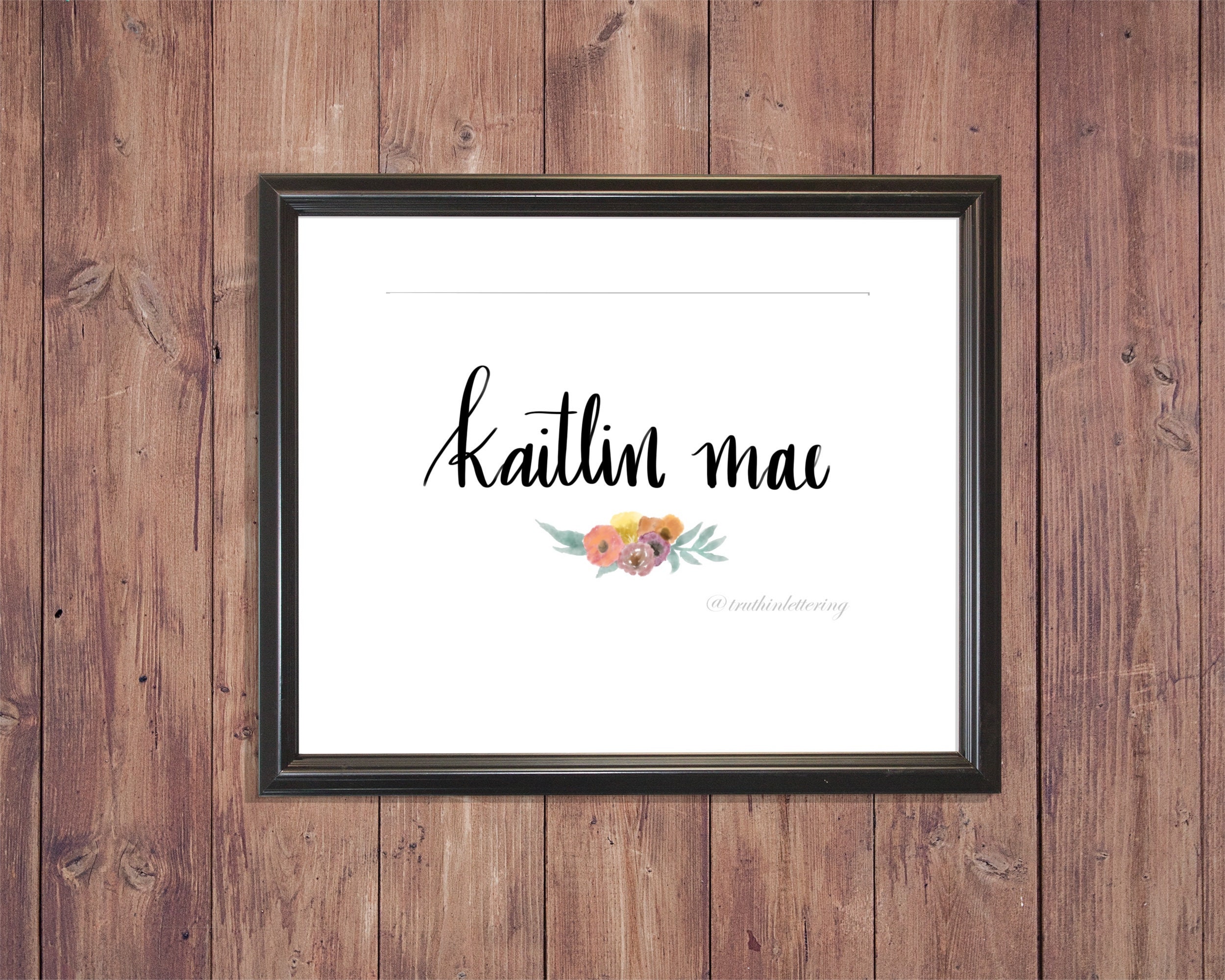 Hand Lettered Custom Name Print Watercolor Floral - Etsy