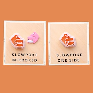 May include: Two images on an orange background. One shows a Slowpoke character mirrored, and the other shows a Slowpoke character from one side. The text "SLOWPOKE MIRRORED" and "SLOWPOKE ONE SIDE" are below the images.