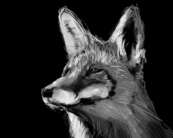 Stoic Fox - Digital Print, Drawing, Painting, Wall Art, Prints, Foxes, Noble, Download, Illustration, Sketchy, Vulpes, Canidae, Hanging