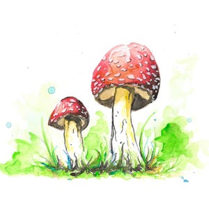 Mushroom Art - Fly Agaric, Watercolor, Nintendo, Watercolor Illustration, Mario Mushroom, Fungi, Super Mario, Hand Painted, Digital Download