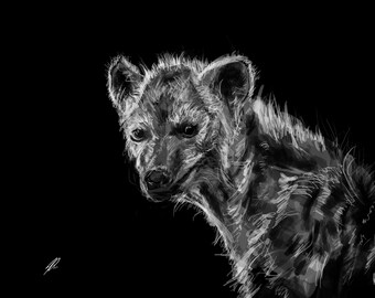 Hyena - Digital Print, Download, Printable, Wall Art, Black and White, Hyenas, Drawing, Painting, Wildlife, African Animals, Illustration