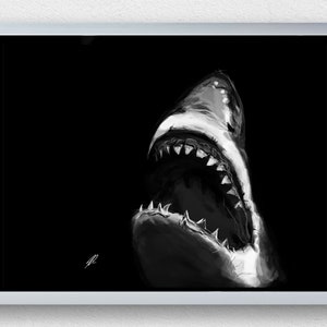 Great White Shark - Digital Print, Download, Oceans, Fish Artwork, Nautical, Wall Art, Sea Creatures, Black and White, Illustration, Sharks