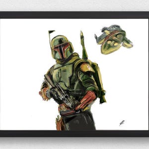 Boba Fett Painting, Digital Print, Star Wars Empire, Star Wars Original Art, Bounty Hunter, Star Wars Fan Art, Boba Fett Illustration, Mando