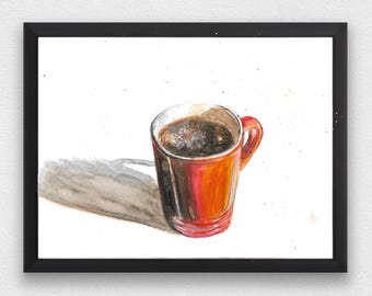 Taza de Café - Arte de Café, Impresión de Café, Arte Original, Naturaleza Muerta, Arte de Cocina, Pintura de Café, Taza de Café, Arte de Café