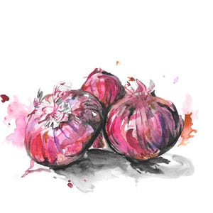 Onion Painting - Digital Download, Watercolor, Onions, Food Themed Artwork, Watercolor Still Life, Kitchen Decor, Vegetables, Fine Art