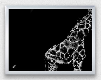 Giraffe - Digital Print, Drawing, Black and White, Painting, Artwork, Wall Art, Download, Prints, Hanging, Africa, Animals, Giraffes