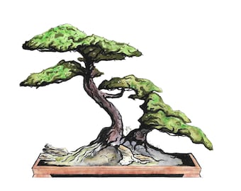 Árbol Bonsái - Impresión Digital, Acuarela, Árbol, Arte de Árbol, Arte de Árbol, Descargar, Dibujo, Árboles, Bonsái, Conífera, Arte de Pared Imprimible
