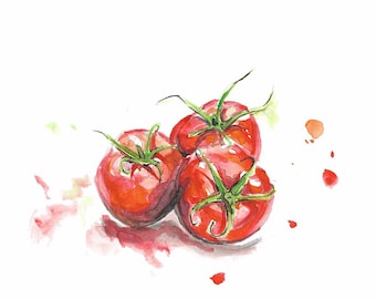 水彩画 トマト 赤色 手描き 赤色のトマトのセット 夏野菜の手描き水彩イラスト素材のイラスト素材