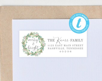 Etiquetas de dirección con forma de corona navideña: plantilla imprimible (2,5 x 6,35 cm)