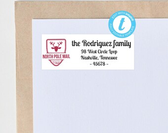 Plantilla de etiqueta de dirección navideña para correo del Polo Norte, tarjeta navideña personalizada e imprimible (DIY/NP194)