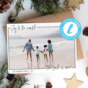 Christmas Card With Photo Digital Download Template, Happy Holidays Portrait Card Editable Instant Download, 100% Editable Template, NP125