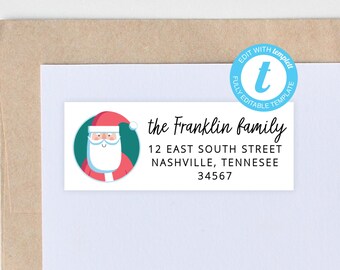 Plantilla de etiqueta con dirección de remitente de Papá Noel para Navidad, dirección de tarjeta festiva personalizada, imprimible, bricolaje/NP188