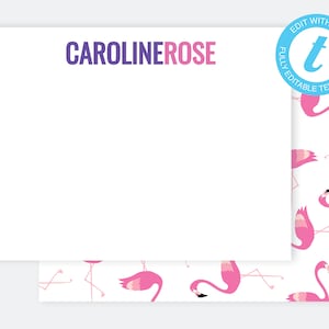 Artigos de papelaria editáveis/artigos de papelaria para crianças imprimíveis/cartão de notas Flamingo/modelo de notecard/artigos de papelaria DIY/cartões de notas personalizados/NP65