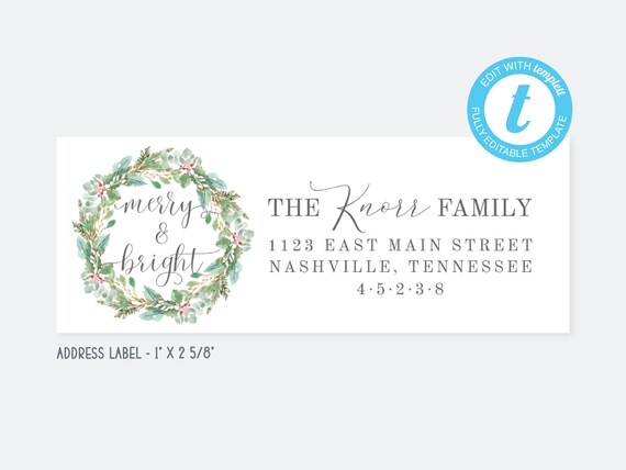 Wreath Christmas Address Labels Return or Recipient Address ...