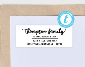 Plantilla de etiqueta de remitente imprimible para familia personalizada, editable en Templett, pegatina de invitación digital, NP120