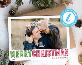 Plantilla de tarjeta navideña con foto: DIY (Descarga digital) NP196