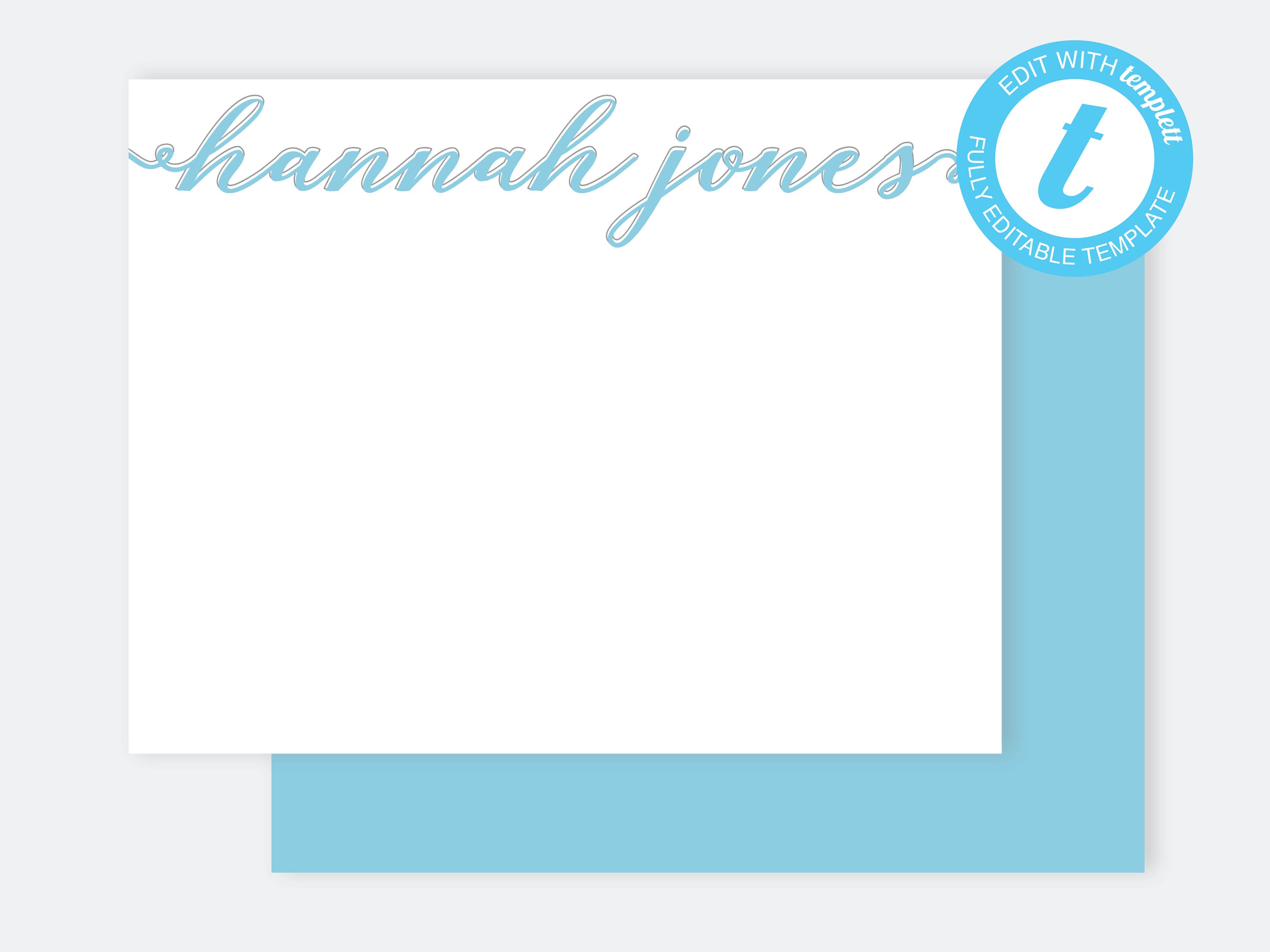 Note Card Template/printable Stationery/custom Notecard/personalized ...