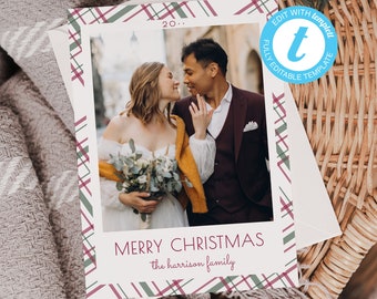Tarjeta navideña con foto a cuadros: Plantilla personalizada (digital)