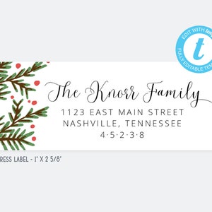 Christmas Holly Return Or Recipient Address Label, Printable, Personalized Mailing Sticker, Holiday Berry And Branches Instant Download NP45