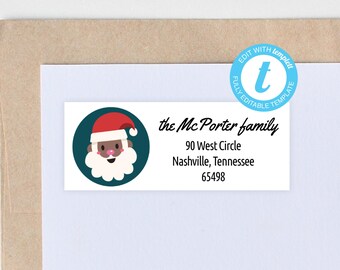 Plantilla de etiqueta con dirección de remitente de Papá Noel para Navidad, dirección de tarjeta festiva personalizada para sobre/NP191