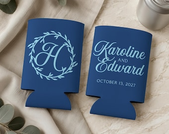 Personalized Wedding Can Cooler, Custom Monogram Wedding Party Favors For Guests, Regular And Slim Sizes