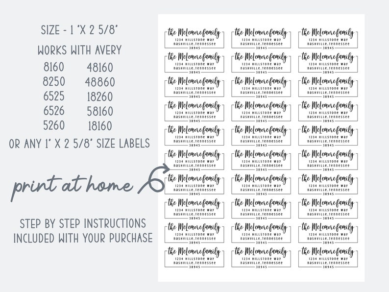 Custom Printable Return or Recipient Address Label Template, 100