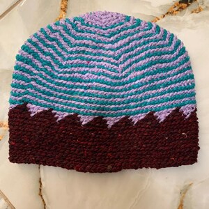 Handmade Blue & Green Wool Beanie – Moroccan Knit Zigzag Hat