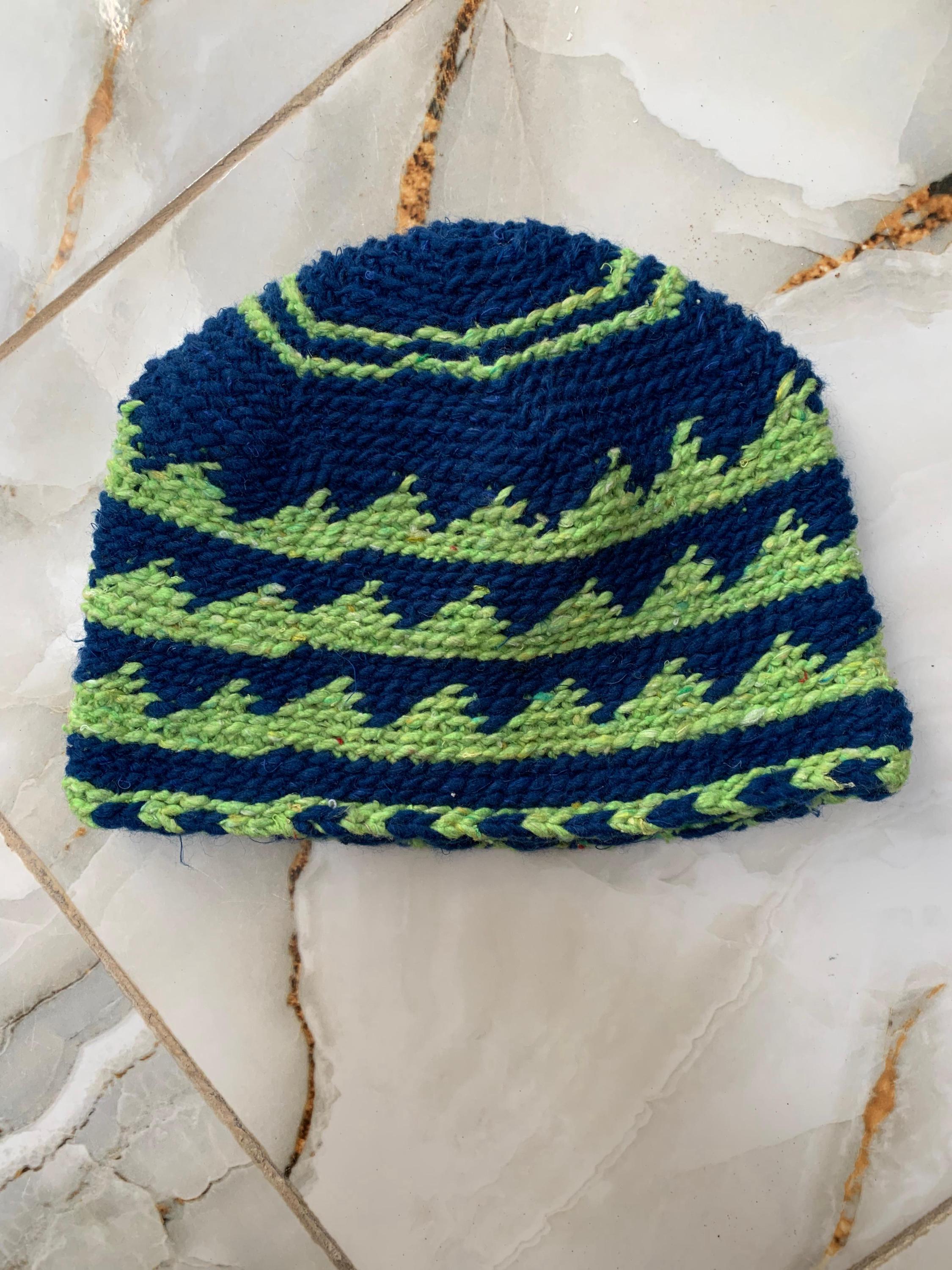 帽子 Handknitted Moroccan Beanie Handmade Blue & Green Wool Beanie – Moroccan Knit Zigzag Hat