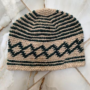 帽子 Handknitted Moroccan Beanie Handmade Blue & Green Wool Beanie – Moroccan Knit Zigzag Hat