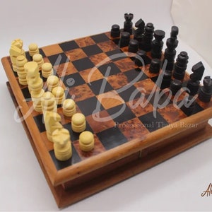 Moroccan Handmade Thuya Wood Chess & Checkers Set – Artisan Game Board | Ethical Gift | Luxury Home Decor | Free Shipping